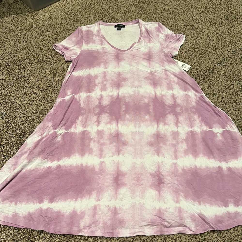 New with tags Lord&taylor purple tie dye ss dress with pockets size MEDIUM